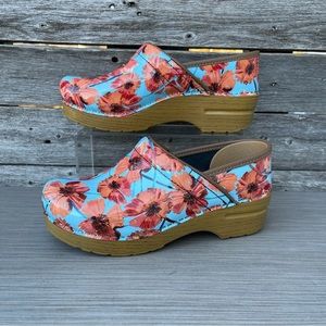 Dansko Professional Poppies Print Patent Leather Clogs